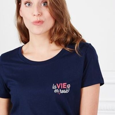Camiseta mujer La vie en rosé (bordada)