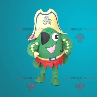 Green frog REDBROKOLY mascot dressed as a pirate