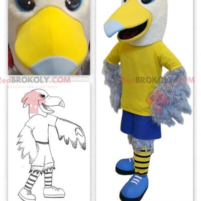Yellow and white eagle REDBROKOLY mascot in sporty clothes