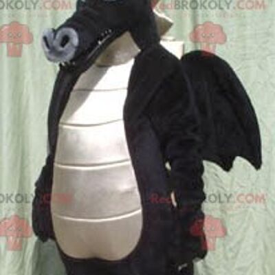 Large black and white dragon REDBROKOLY mascot