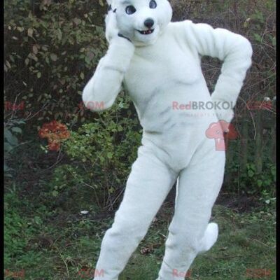 Large athletic white rabbit REDBROKOLY mascot