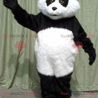 Black and white panda REDBROKOLY mascot