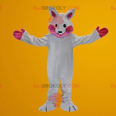 White and pink rabbit REDBROKOLY mascot
