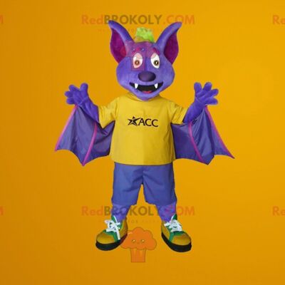 Purple and yellow bat REDBROKOLY mascot