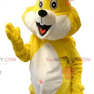 Giant white and yellow rabbit REDBROKOLY mascot
