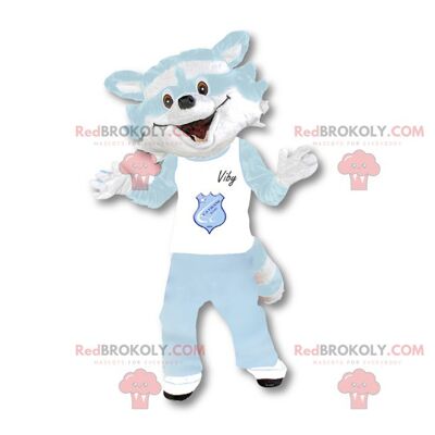 Raccoon REDBROKOLY mascot white and sky blue