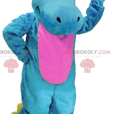 Blue pink and yellow dinosaur REDBROKOLY mascot