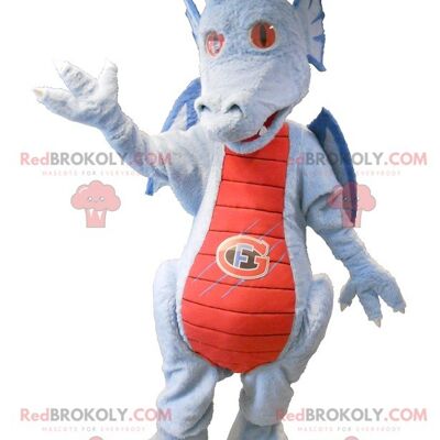 Red and blue gray dragon REDBROKOLY mascot