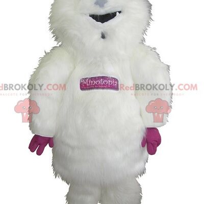 Big hairy white and pink yeti REDBROKOLY mascot