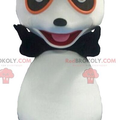 Black and white panda REDBROKOLY mascot with glasses