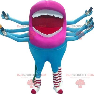 Blue and pink alien mouth REDBROKOLY mascot