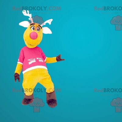 Yellow and pink reindeer REDBROKOLY mascot
