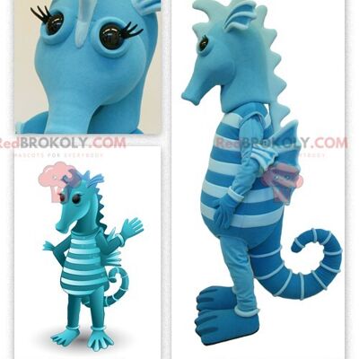Two-tone blue seahorse REDBROKOLY mascot