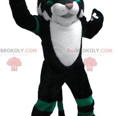 Black white and green cat REDBROKOLY mascot