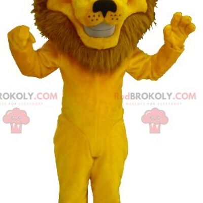 Yellow lion REDBROKOLY mascot with a large mane