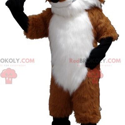 Orange fox REDBROKOLY mascot white and black with glasses