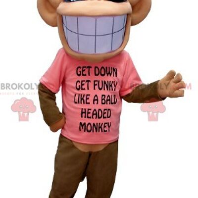 Brown and beige monkey REDBROKOLY mascot with a broad smile