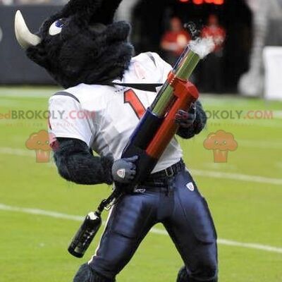 Black buffalo REDBROKOLY mascot in American football gear