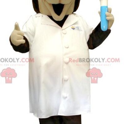 Brown and beige scientific dog REDBROKOLY mascot in a lab coat
