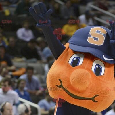 Orange basketball REDBROKOLY mascot with a cap