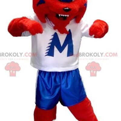 Red blue and white cat REDBROKOLY mascot