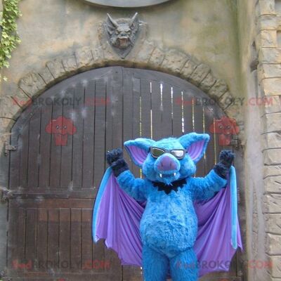 Blue purple and black bat REDBROKOLY mascot