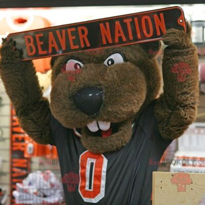 REDBROKOLY mascot brown beaver bear in sportswear