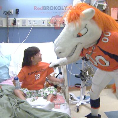 White and orange horse REDBROKOLY mascot