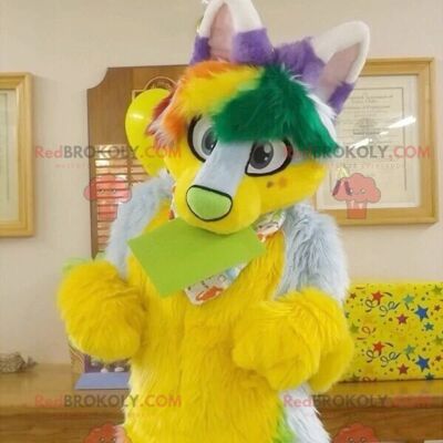 Yellow green and purple hairy cat REDBROKOLY mascot