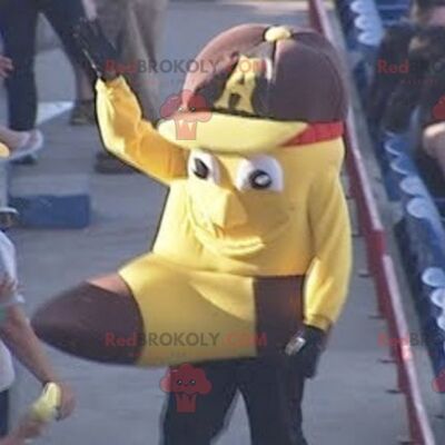 REDBROKOLY mascot shaped like a giant banana