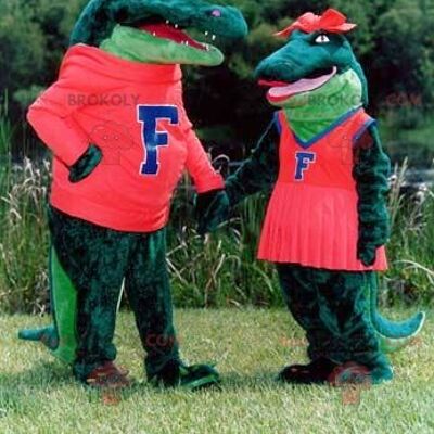 REDBROKOLY mascot couple of green crocodiles