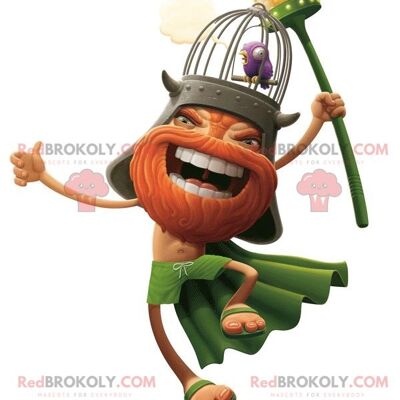 Bearded Viking REDBROKOLY mascot dressed in orange and green