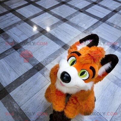 Orange fox REDBROKOLY mascot white and black