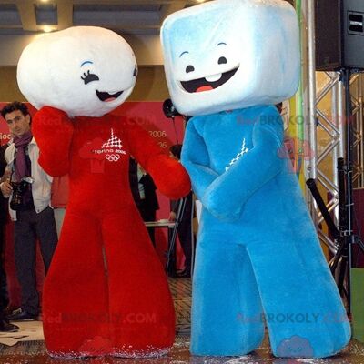 2 marshmallow REDBROKOLY mascots of sugar cubes