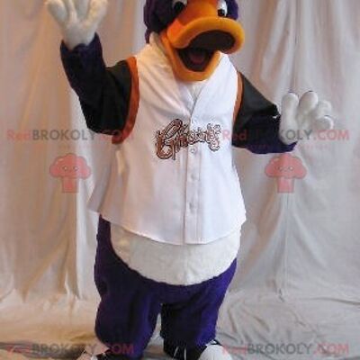 Purple and black orange duck REDBROKOLY mascot in sportswear