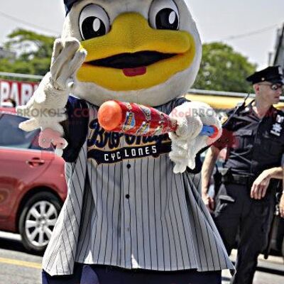 White and yellow duck REDBROKOLY mascot in sportswear