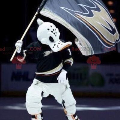 Giant duck REDBROKOLY mascot in hockey gear