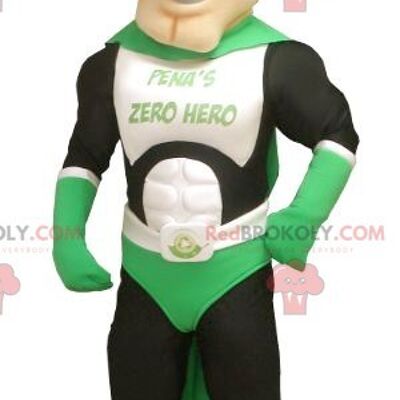 Green white and black superhero REDBROKOLY mascot