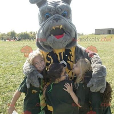 Gray bulldog REDBROKOLY mascot