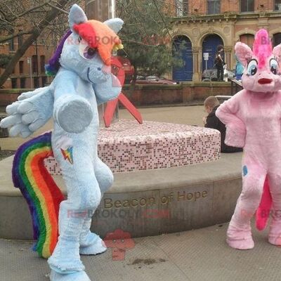 2 colorful unicorn pony REDBROKOLY mascots