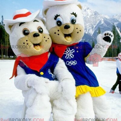 2 polar bear REDBROKOLY mascots dressed as cowboys