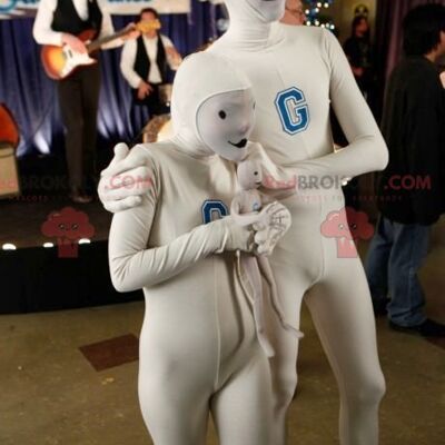 2 futuristic white jumpsuits for couples