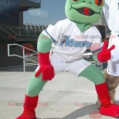 Green and red frog REDBROKOLY mascot