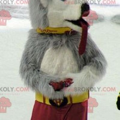 Gray and white wolf dog REDBROKOLY mascot