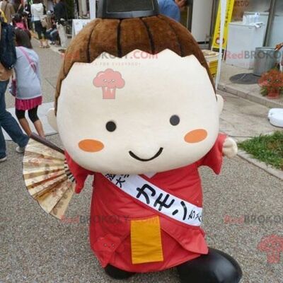 Japanese girl REDBROKOLY mascot of Asian woman