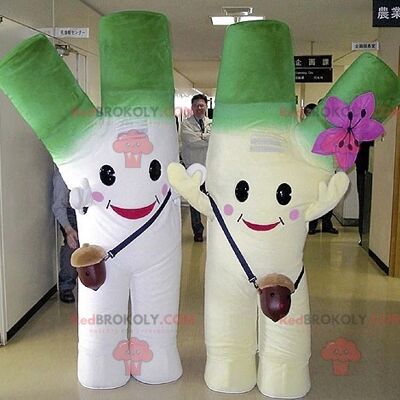 2 REDBROKOLY mascots of giant green and white leeks