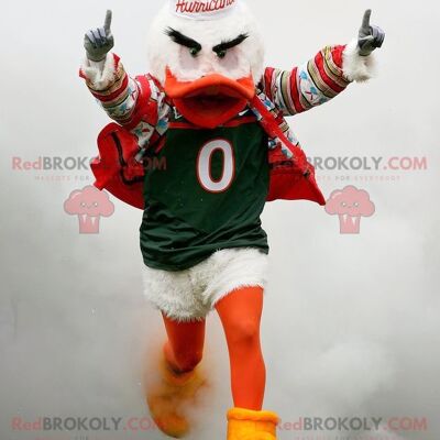 White and orange duck bird REDBROKOLY mascot