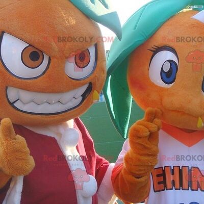 2 giant orange REDBROKOLY mascots