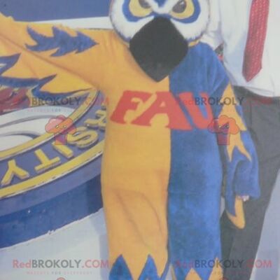Owl REDBROKOLY mascot blue white and yellow