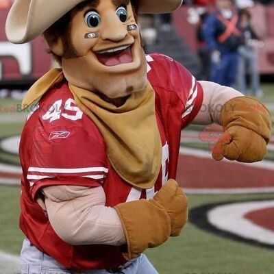 Muscular and smiling cowboy REDBROKOLY mascot